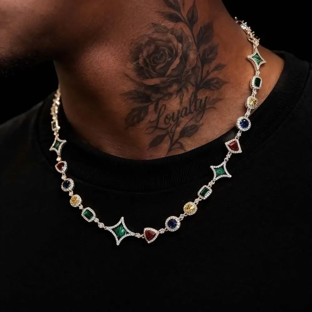 Multi colored gemstone necklace silver 20inch